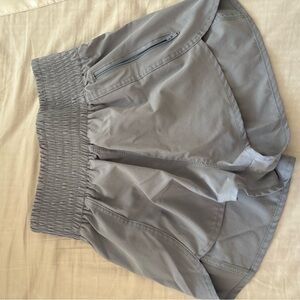 Women's High Waisted Athletic Shorts with Zip Pocket in Light Blue/Gray